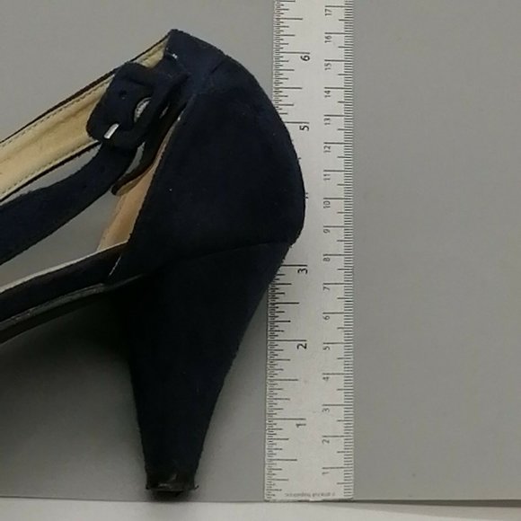 Gatuxus Womens Kitten Heel Peep Toe T-Strap‎ Pump Cushioned Navy Blue EUR 40 - Picture 7 of 9